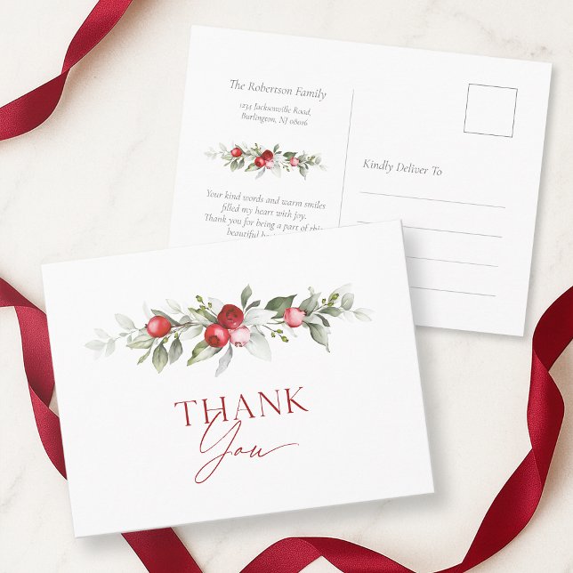 Red Berry Holiday Thank You Card Postkarte (Von Creator hochgeladen)