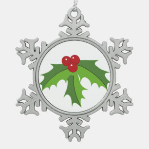 Red Berry Holly Schneeflocken Zinn-Ornament