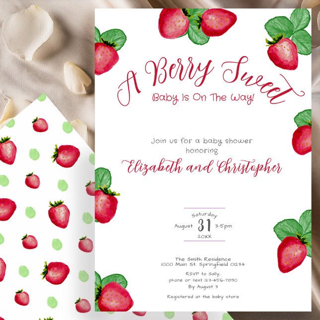 Red Berry Sweet Strawberry Girl Baby Shower Einladung (Von Creator hochgeladen)