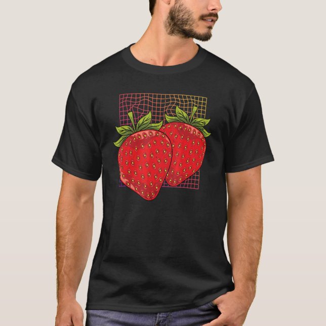 Red Berry Synthwave Summer Frucht Food Erdbeere T-Shirt (Vorderseite)