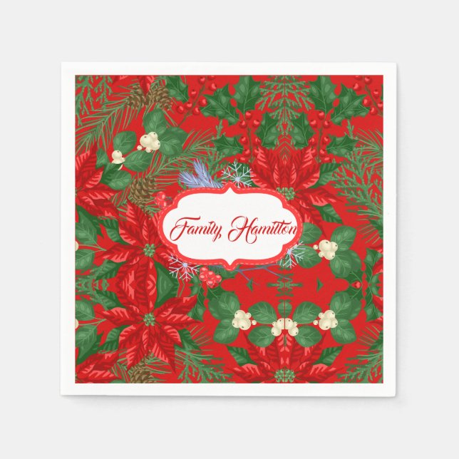 Red Berry und Oliven grün Weihnachten Serviette (Vorderseite)