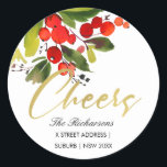 RED BERRY WATERCOLOR CHRISTMAS CHEERS ADRESSE RUNDER AUFKLEBER<br><div class="desc">EINZIGARTIGE,  MODERNE,  ZEITGENÖSSISCHE,  TRENDY,  MINIMAL,  BOLD,  BRIGHT,  FUN,  CHEERFUL Produktpalette und koordinierte Kollektionen. Hoffe,  dass du...  Für weitere Anpassungen oder andere passende Artikel kontaktieren Sie mich bitte unter yellowfebstudio@gmail.com</div>