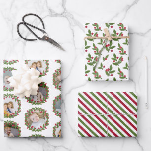 Red Berry Wreath Foto Collage Weihnachten Geschenkpapier Set