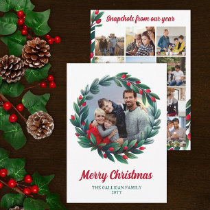 Red Berry Wreath Frohe Weihnachts-Foto Schnappschü Feiertagskarte