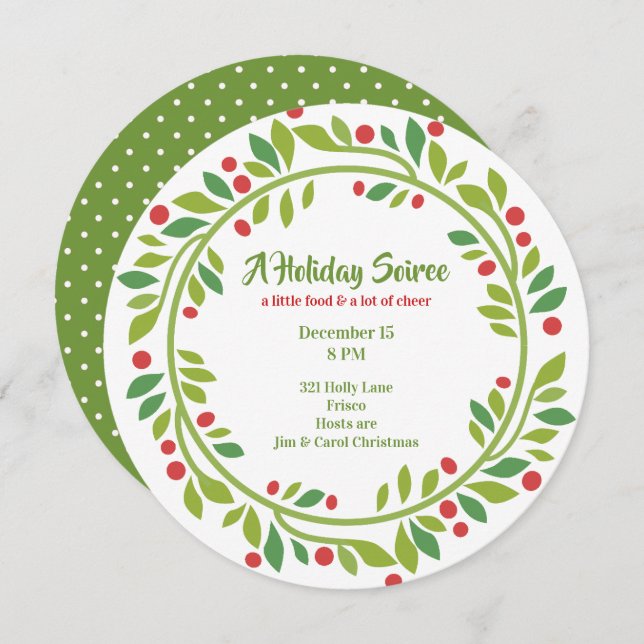 Red Berry Wreath Holiday Party Einladung (Vorne/Hinten)