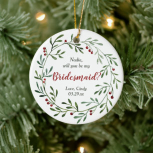 Red Berry Wreath Personalisiert Bridesmaid Vorschl Keramik Ornament