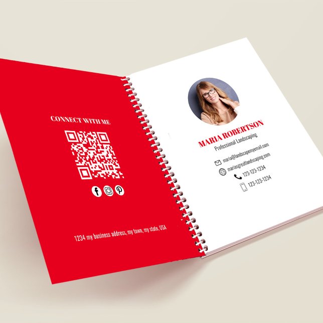 Red Beruflich Foto Business QR-Code Notizbuch (Businesses add your photo or logo simple minimalist notebook.)