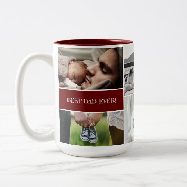 Red Best Vater je Custom Foto Collage Daddy Zweifarbige Tasse (Links)