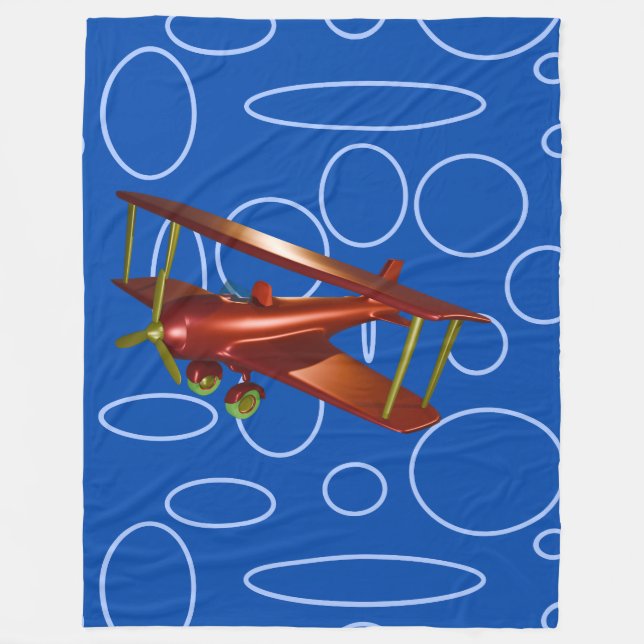 Red Bi-Flugzeug auf blauen Kreisläufen Fleecedecke (Vorderseite)