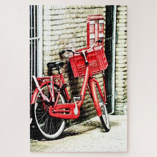 Red Bicycle & Amsterdam, Niederlande /Vintag Puzzle (Vertikal)
