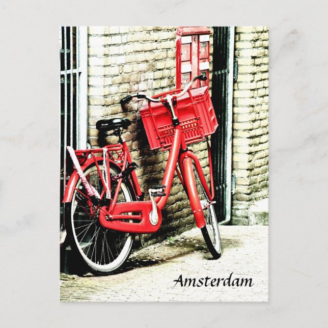 Red Bicycle & Amsterdam, Urlaub Niederlande Postkarte (Vorderseite)