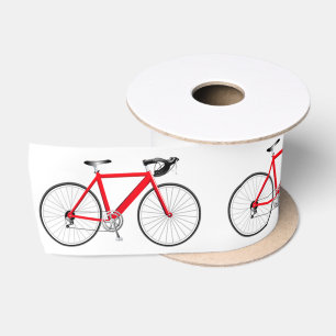 Red Bicycle on White Satin Ribbon Satinband
