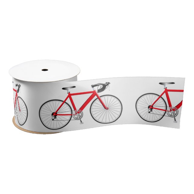Red Bicycle on White Satin Ribbon Satinband (Spule)