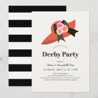 Red Big Hat Rose Derby Party Einladung