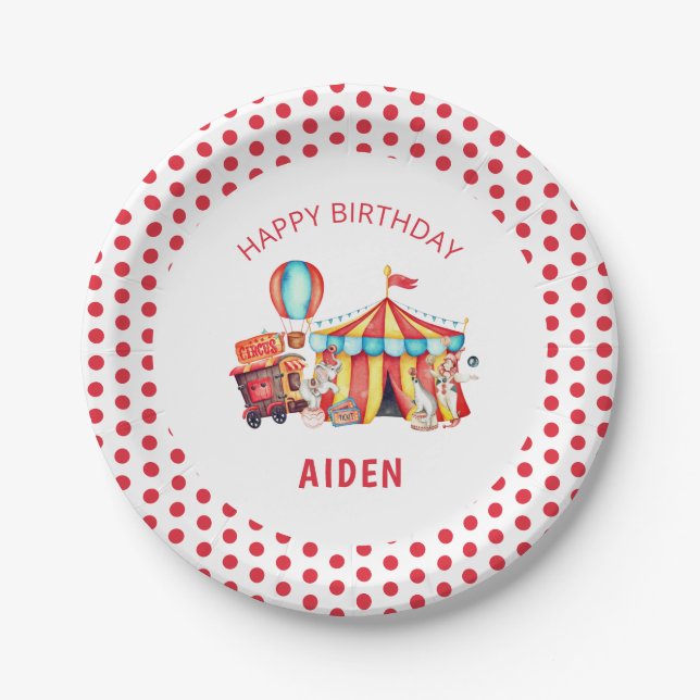 Red Big Top Circus Happy Birthday Pappteller (Vorderseite)