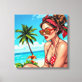 Red Bikini, Sonnenbrille und Bandana Frau Leinwanddruck