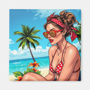 Red Bikini, Sonnenbrille und Bandana Frau Magnet