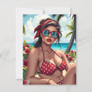 Red Bikini, Sonnenbrille und Bandana Frau Postkarte