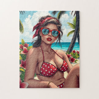 Red Bikini, Sonnenbrille und Bandana Frau Puzzle