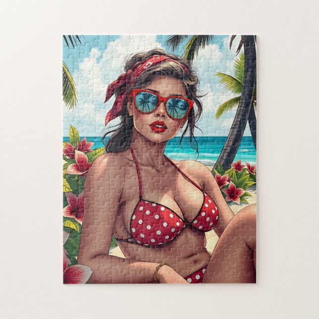 Red Bikini, Sonnenbrille und Bandana Frau Puzzle (Vertikal)