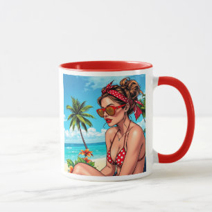 Red Bikini, Sonnenbrille und Bandana Frau Tasse