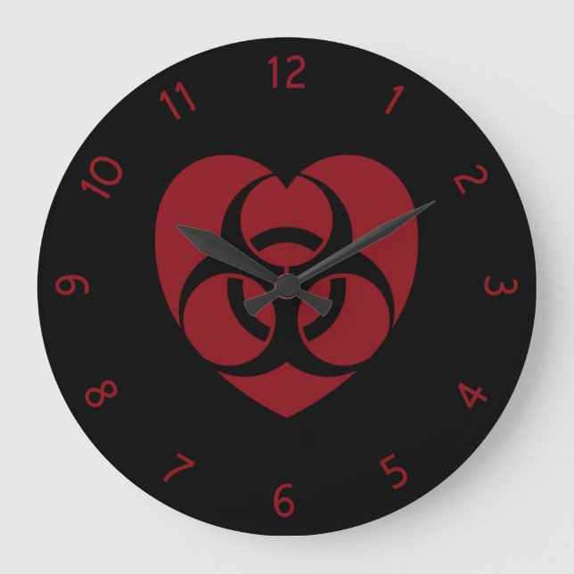 Red Biogefährdung Warning Heart Große Wanduhr (Vorderseite)