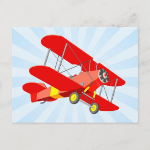 Red Biplane Grafik mit Blue Star Burst Postkarte