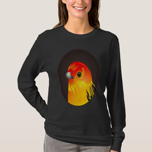 Red bird as portrait in round frame T-Shirt (Vorderseite)