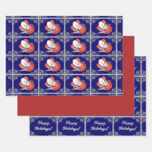 Red Bird auf Blue-Red-Personalisiert Blue und Silv Geschenkpapier Set