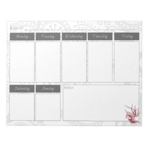 Red Bird & Floral Muster Wochenkalender Notepad Notizblock