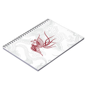 Red Bird & Floral Pattern Notebook Notizblock