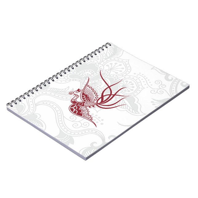 Red Bird & Floral Pattern Notebook Notizblock (Linke Seite)
