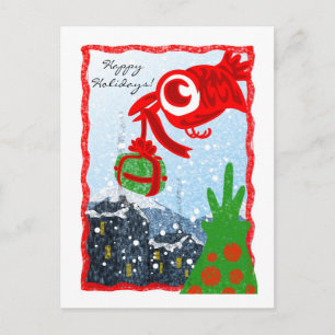 Red Bird Gift Postcard Feiertagspostkarte