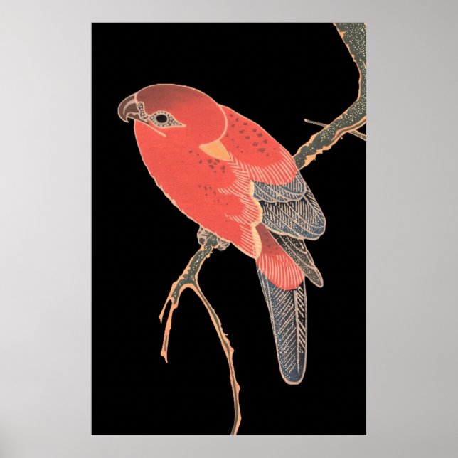 Red Bird Japanese Style Vintage Wall Art Poster (Vorne)