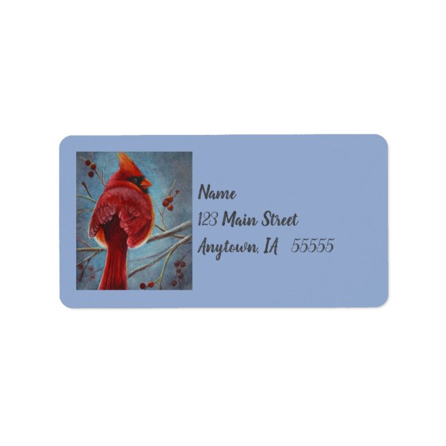 Red Bird Kardinal - Berries Adressaufkleber (Vorne)