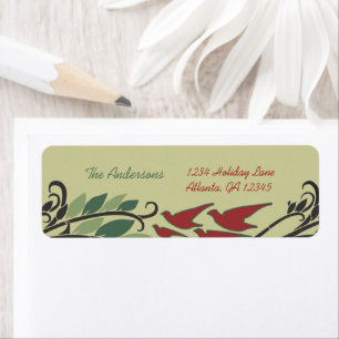 Red Bird Leaf Swirl Jugendstil-Rücksendeadresse