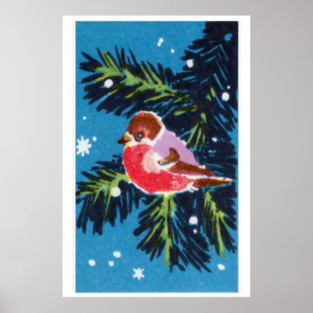 Red Bird Matchbox Art Print, Russian Vintage Folk Poster (Vorne)