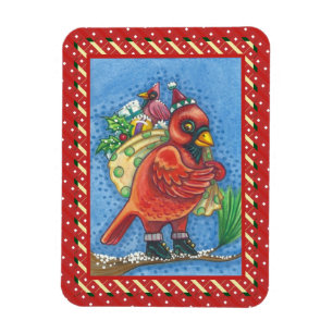 RED BIRD SANTA, GOOD CHEER CHRISTMAS KARDINAL MAGNET