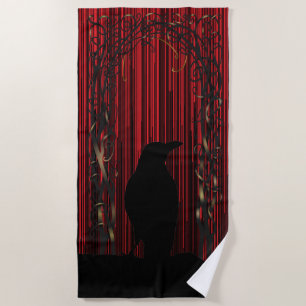 Red Bird Silhouette Black Raven Strandtuch