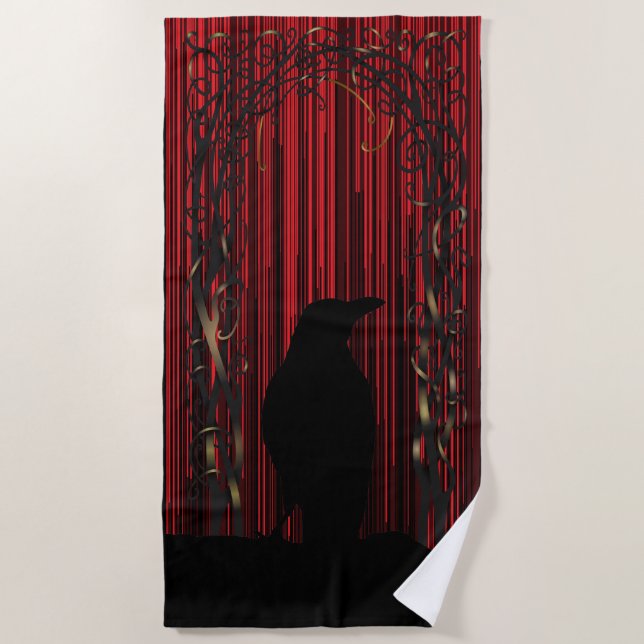 Red Bird Silhouette Black Raven Strandtuch (Vorderseite)