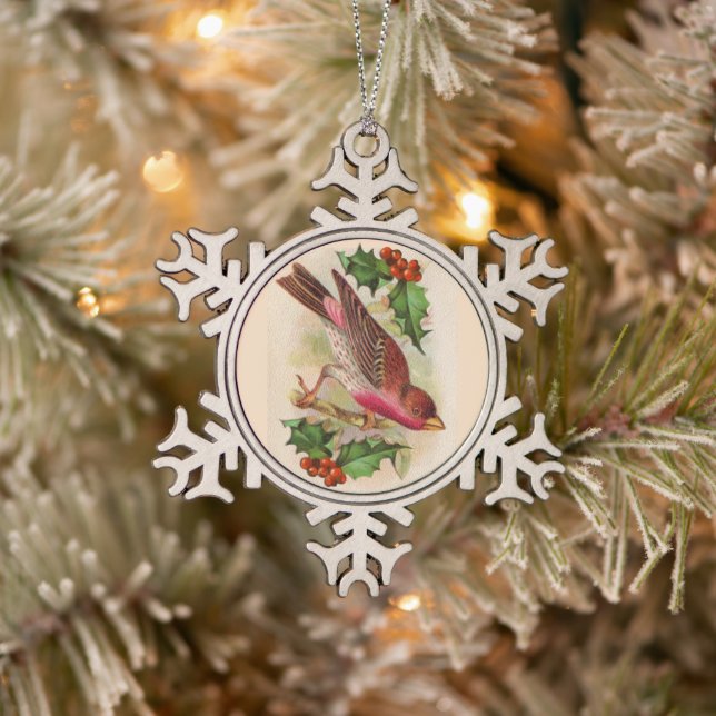 Red Bird Snowflake Pewter Weihnachtsschmuck Schneeflocken Zinn-Ornament (Baum)