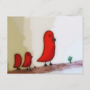 Red Bird With Babies Postkarte