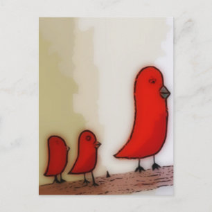 Red Bird With Babies Postkarte