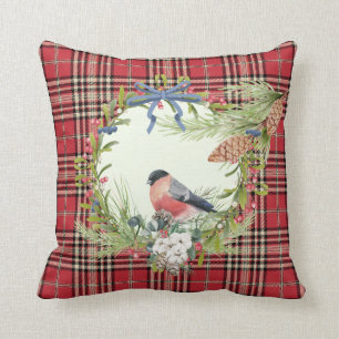Red Bird & Wreath Christmas Throw Kissen