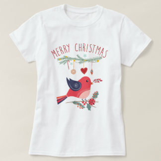 Red Bird & Wreath Skandinavien WeihnachtsFolklorek T-Shirt