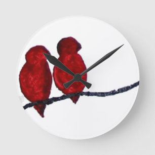 Red Birds clock,  Copyright Karen J Williams Runde Wanduhr