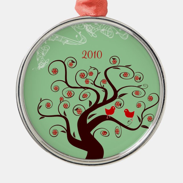 Red Birds Swirl Tree Christmas Ornament (Vorne)