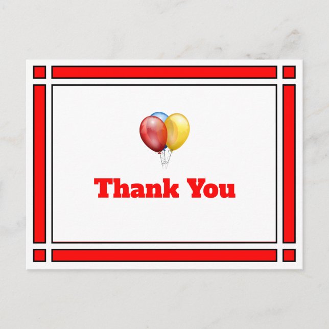 Red Birthday Balloons Vielen Dank Postkarte (Vorderseite)