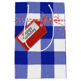 Red Birthday Gift Tag auf Buffalo Kariert Medium G Mittlere Geschenktüte