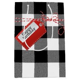 Red Birthday Gift Tag auf Buffalo Kariert Medium G Mittlere Geschenktüte